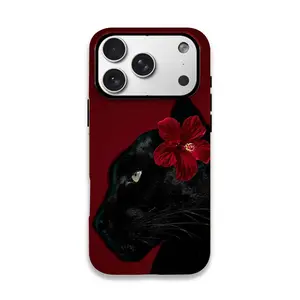 Black panther, red flower, Floral pattern phone case Accessories, Protector, Casing, double-layer protective shell, durable, shockproof, and stylish protection for iPhone 11, 12, 13, 14, 15 Pro Max, and Pro Plus series