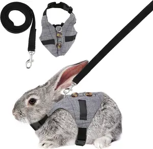 Rabbit Vest Harness and Leash Set Adjustable Formal Suit Style for Bunny Kitten Small Animal Walking (S) Wontee