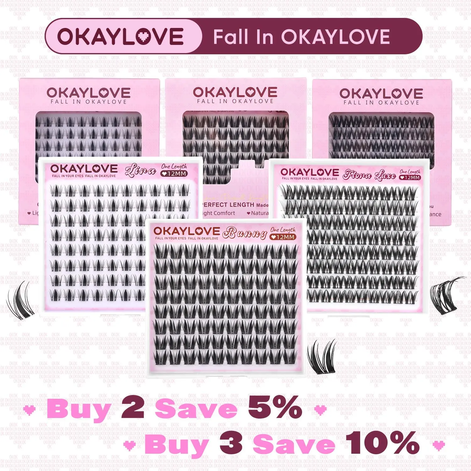 OKAYLOVE Individual Lash Clusters, Lightweight Natural False Eyelashes Extensions (8/10/12/14/16/18MM) for Lira Flora Luxe, One Size DIY Lashes for Easy At-Home Application, Beauty Gift for Girls, Lash Clusters At Home