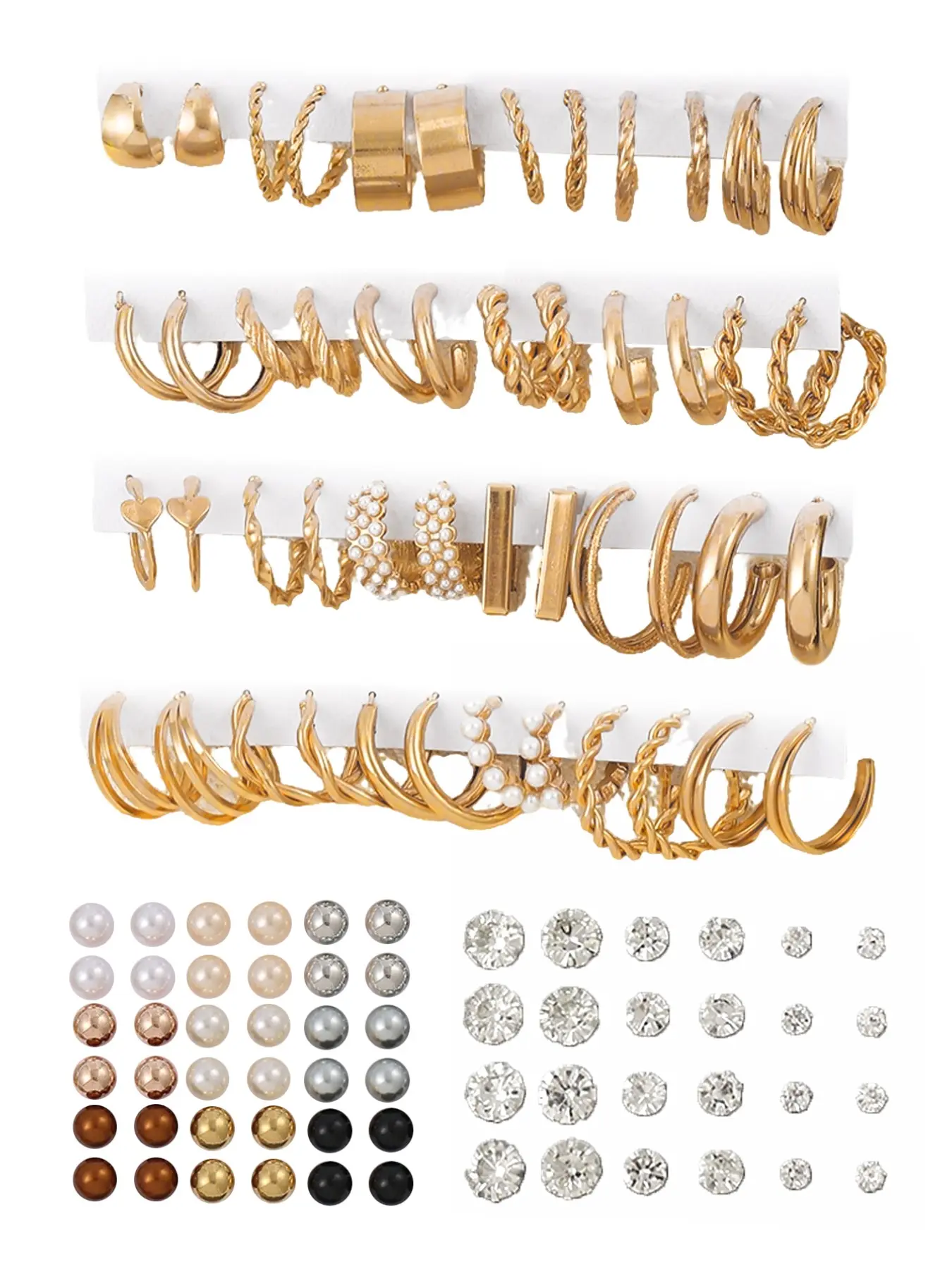 Faux Pearl & Rhinestone Decor Hoop & Stud Earrings Set, 54 Pairs Elegant Minimalist Earrings for Women & Girls, Trendy Vintage Bridesmaid Jewelry Gift, Sparkling Ear Jewelry