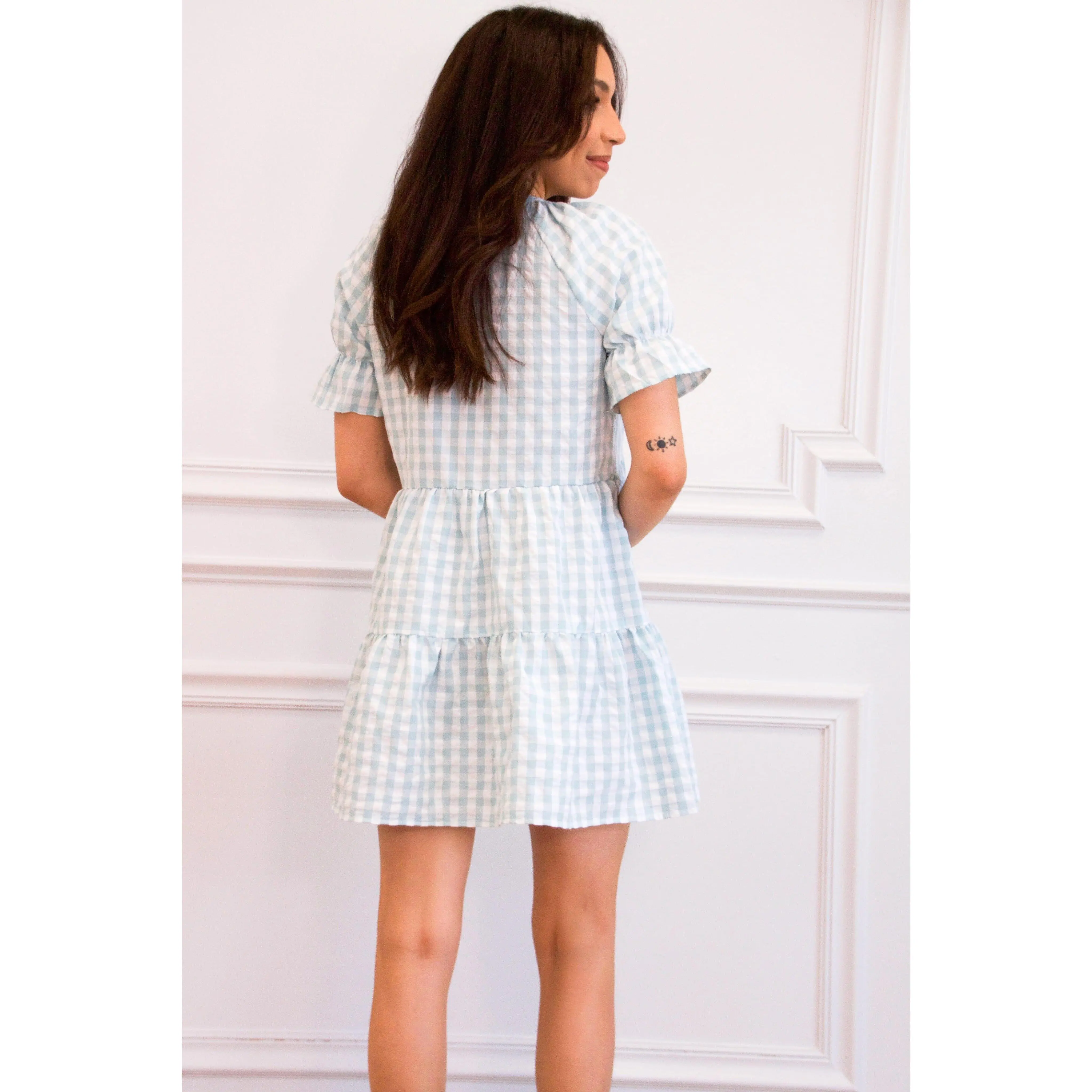 blue gingham tiered dress Blue gingham ruffle tiered dress – Honeydew USA