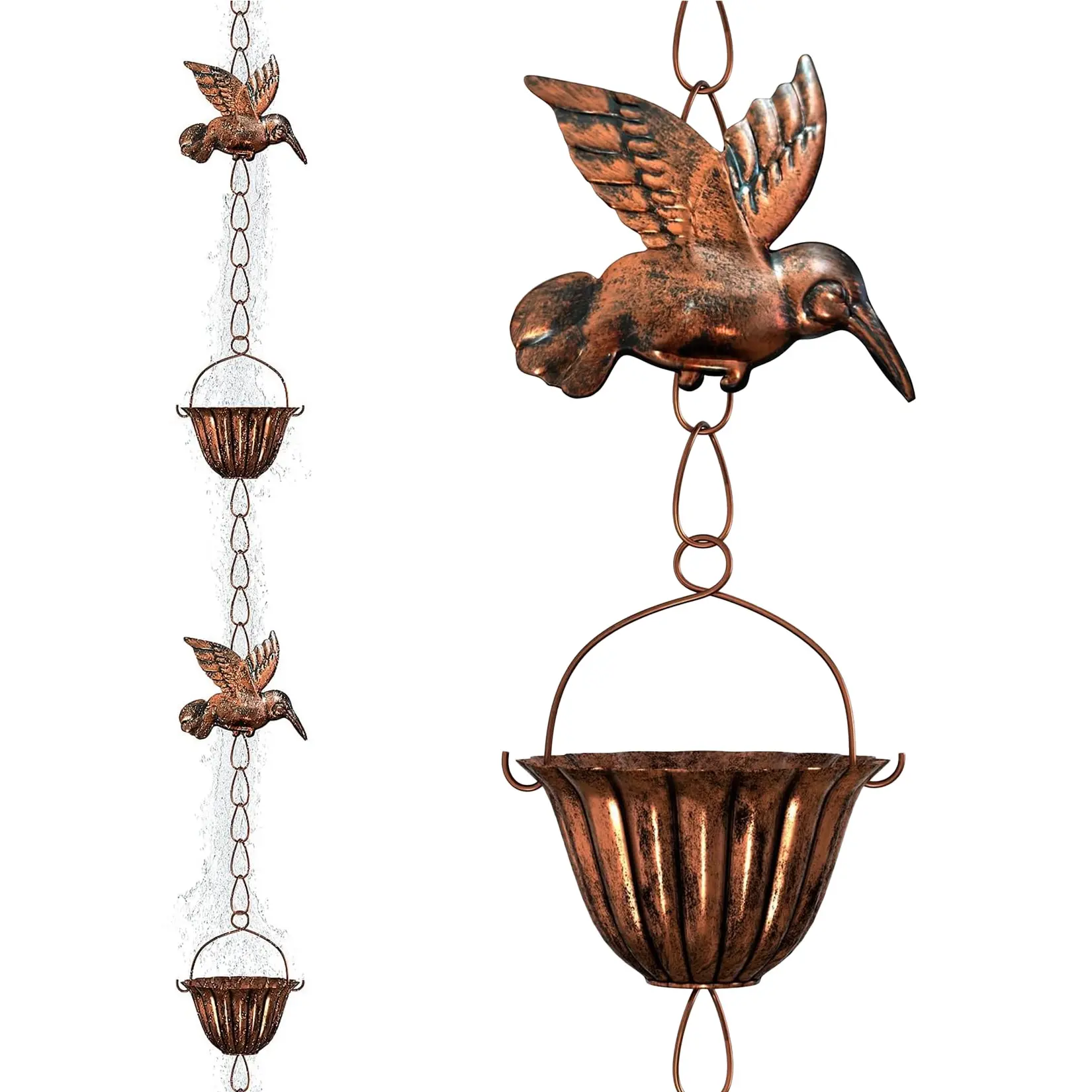 [Football Fan SeasonDeal] 2026 New New Upgraded 1 pc Metal Vintage Rain Chain Garden Gutter Decoration 268CM (Large Bird Cup) Brown Iron Art for Home Patio Garden Decor Rain Chimes Porch Goose Statue