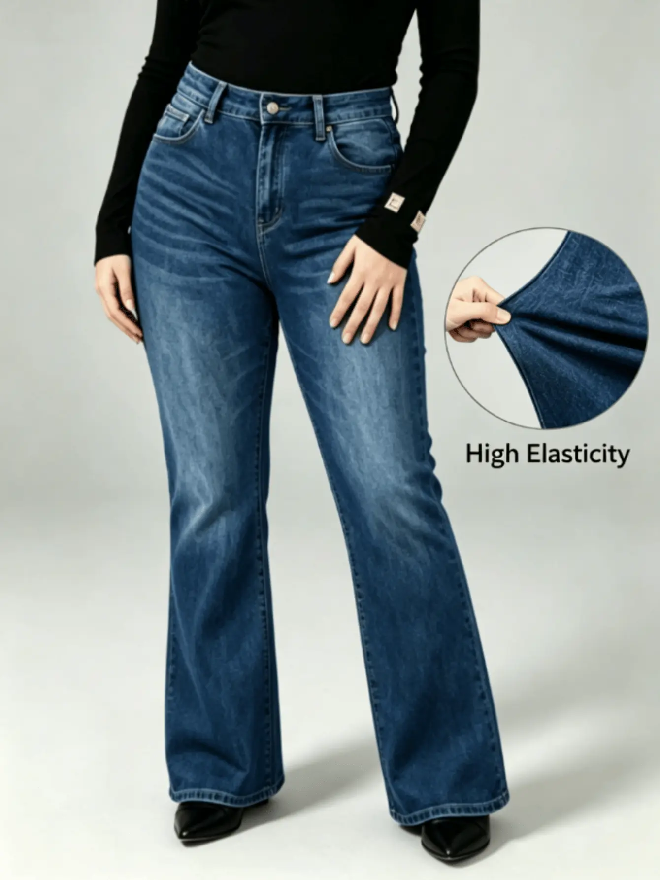Women's Flattering Jeans, High-Waisted Flared Leg Denim Bottoms, Comfortable High Stretch for Thanksgiving and Halloween Looks