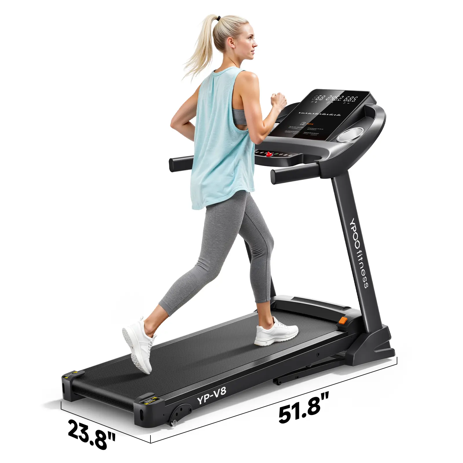 YPOO Walking Pad Treadmill with Balance Handrails, Compact Foldable Design, Manual Incline with Shock Absorption, 300lb Capacity, Home Fitness Equipment, Incline Walking Treadmill