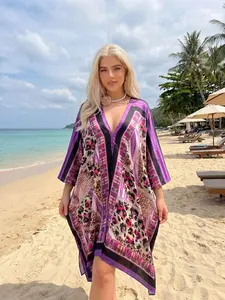 Women's Large V-Neck Shawl, Beach Cover-Up, Loose Breathable, Eye-Catching Print, Perfect for Vacation & Daily Wear, Summer Essential