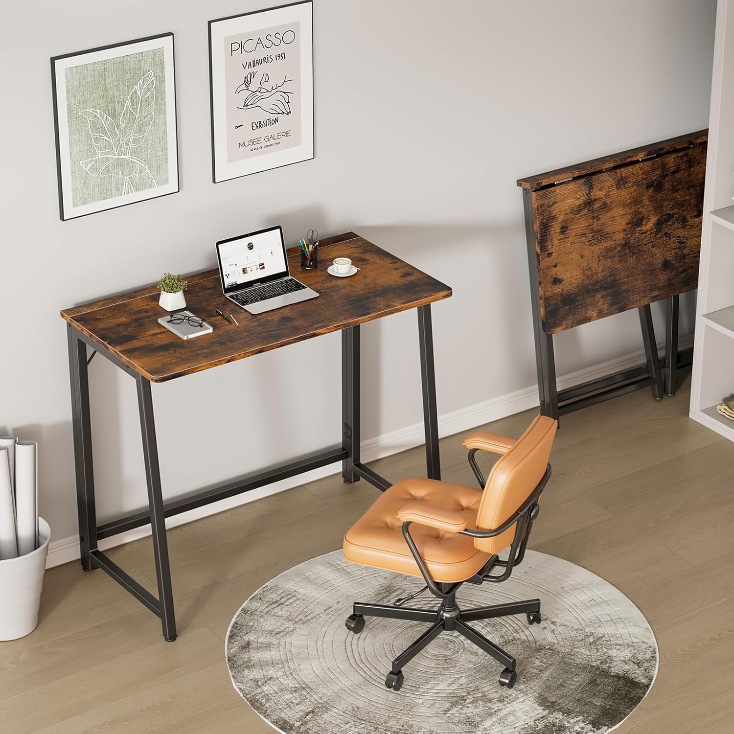 Small Space Folding Desk 31.5 Inch, Compact Foldable Computer Table, Narrow Home Office Workstation for Apartment, Dorm & Bedroom
