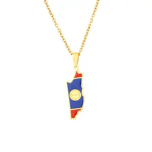 Belize map stainless steel necklace Creative map necklace men's and women's geometric dripping titanium steel pendant trendy jewelry