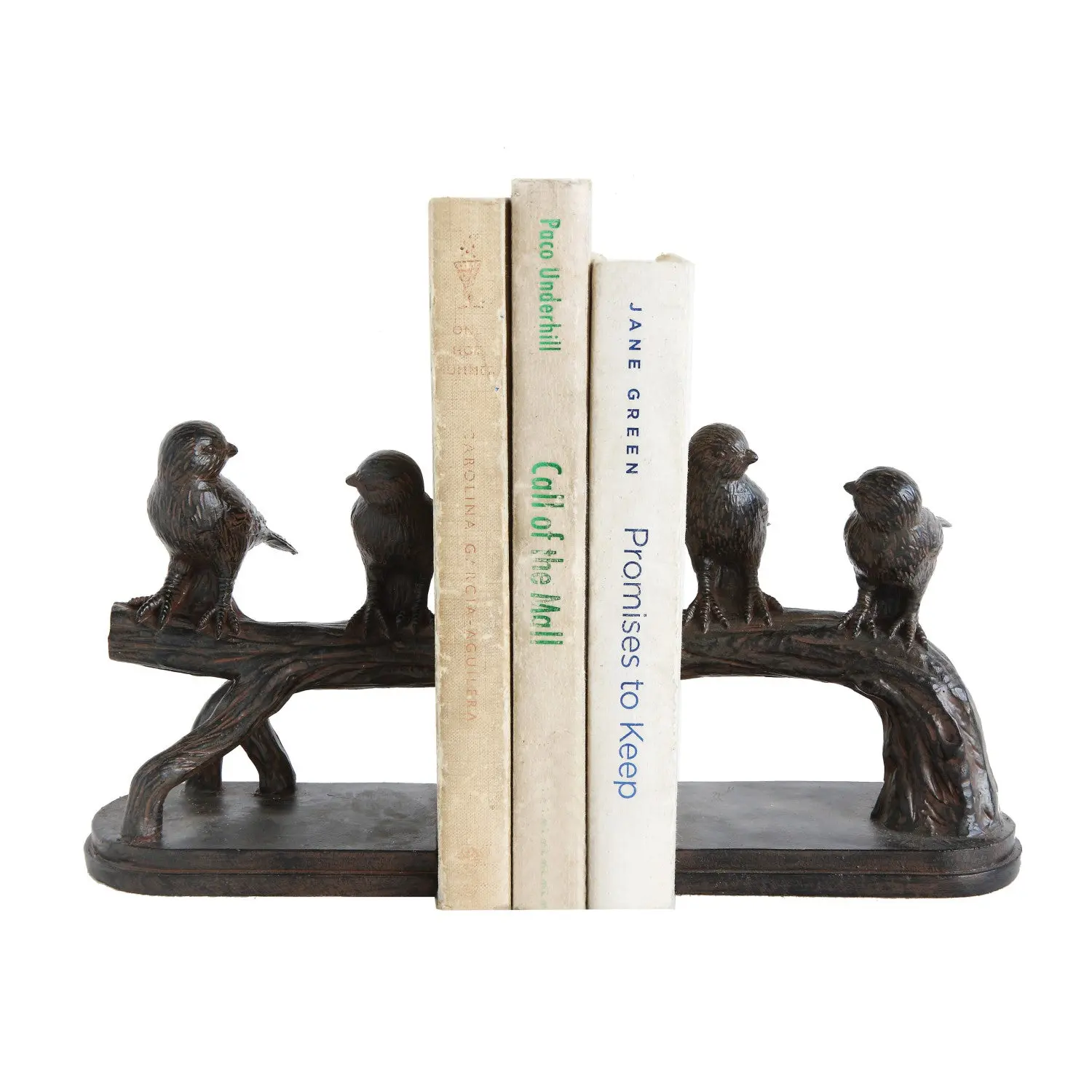 Wood-Carved Large Decorative Bird on Branch Bookends, Set of 2, Desk Organizer for Office Stationery, Wood-Carved Bookends, Large Decorative Bookends