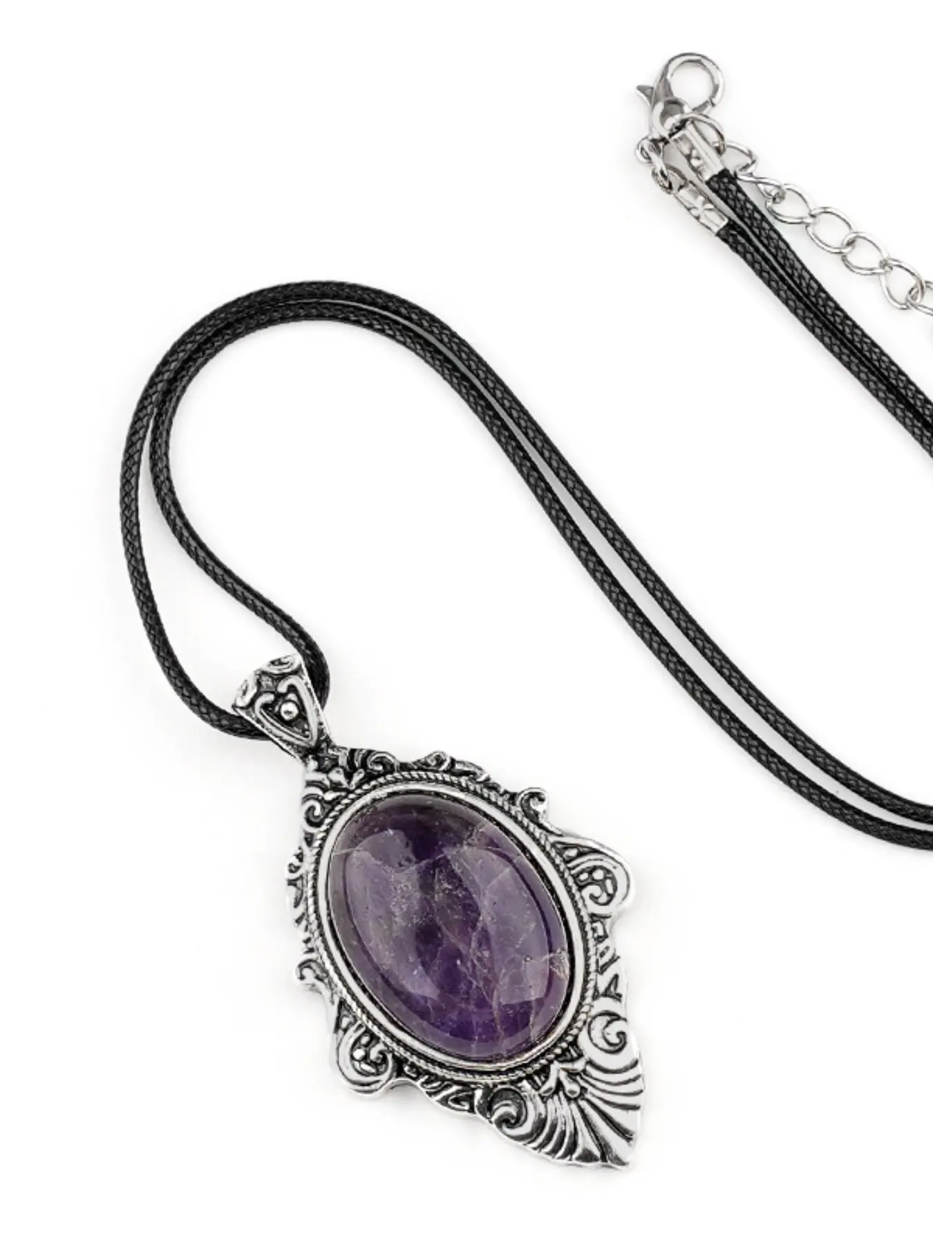 Natural Crystal Gemstone Pendant Necklace for Women, Unique Crystal Design, Vintage Mirror Style Vampire Castle Wind, Artificial Leather Chain, All Seasons Jewelry Necklace, Crystal Jewelry Gift