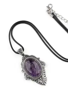 Natural Crystal Gemstone Pendant Necklace for Women, Unique Crystal Design, Vintage Mirror Style Vampire Castle Wind, Artificial Leather Chain, All Seasons