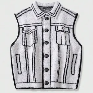 HYPESTFIT 2D Cartoon Style Graphic Vest Men's Aesthetic Streetwear Outline Gilet Trendy Fleece Sleeveless Jacket Menswear Tops for Casual Outings