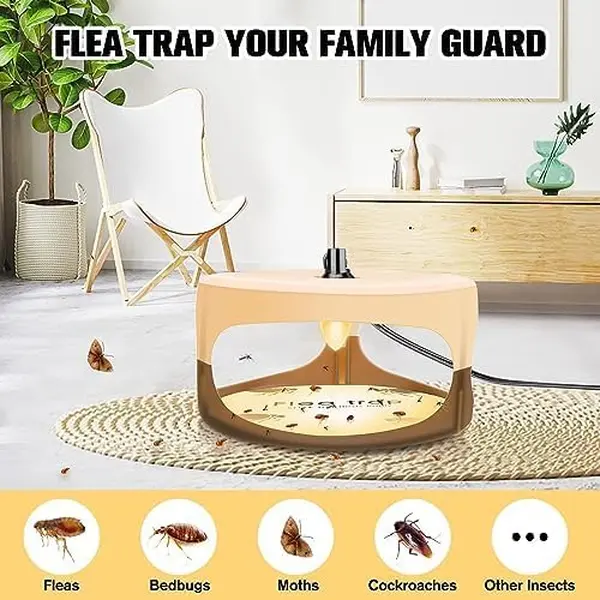 2 Pack Flea Traps with Night Light! 6 Sticky Pads + 6 Bulbs (2 LED + 4 Warm Light) - Pet Safe Indoor Insect Killer for Fleas, Moths - Non-Toxic for Cats/Dogs Cockroach  Cockroach  roaches repellent home Cockroach Control Cockroach Gel