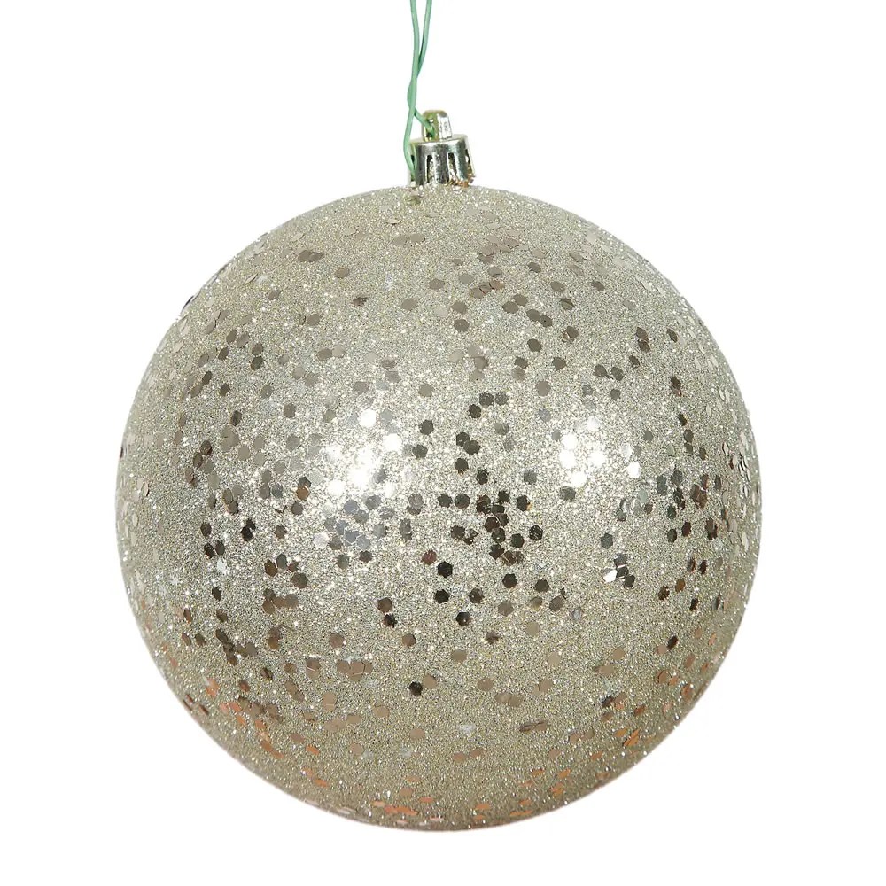 212 MAIN 8-in. Modern Round Champagne Sequin Plastic Glitter Ball Christmas Decor, Festive Holiday Ornament with Drilled Cap for Party Displays