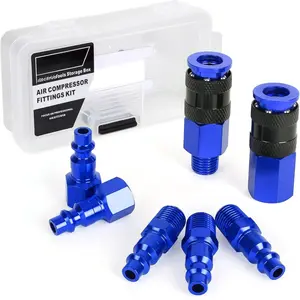 Air Hose Fittings, 7 count 1/4" NPT  AMT Universal Air Couplers and I/M Industrial Type Air Plugs Kit, Blue