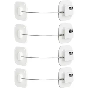 4Pcs Cabinet Locks with Combination,Drawer Lock,Teenagers Proof Refrigerator Lock,Boys and Girls Safety Locks for Cabinets (White)