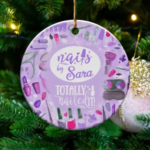 Personalized Christmas Nail Tech Ceramic Ornament Gift, Circle Xmas Tree Decoration, Holiday Decor, Beauty Salon Decor