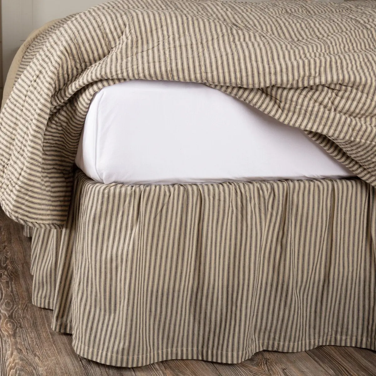 Farmstead Charcoal Ticking Stripe Bed Skirt