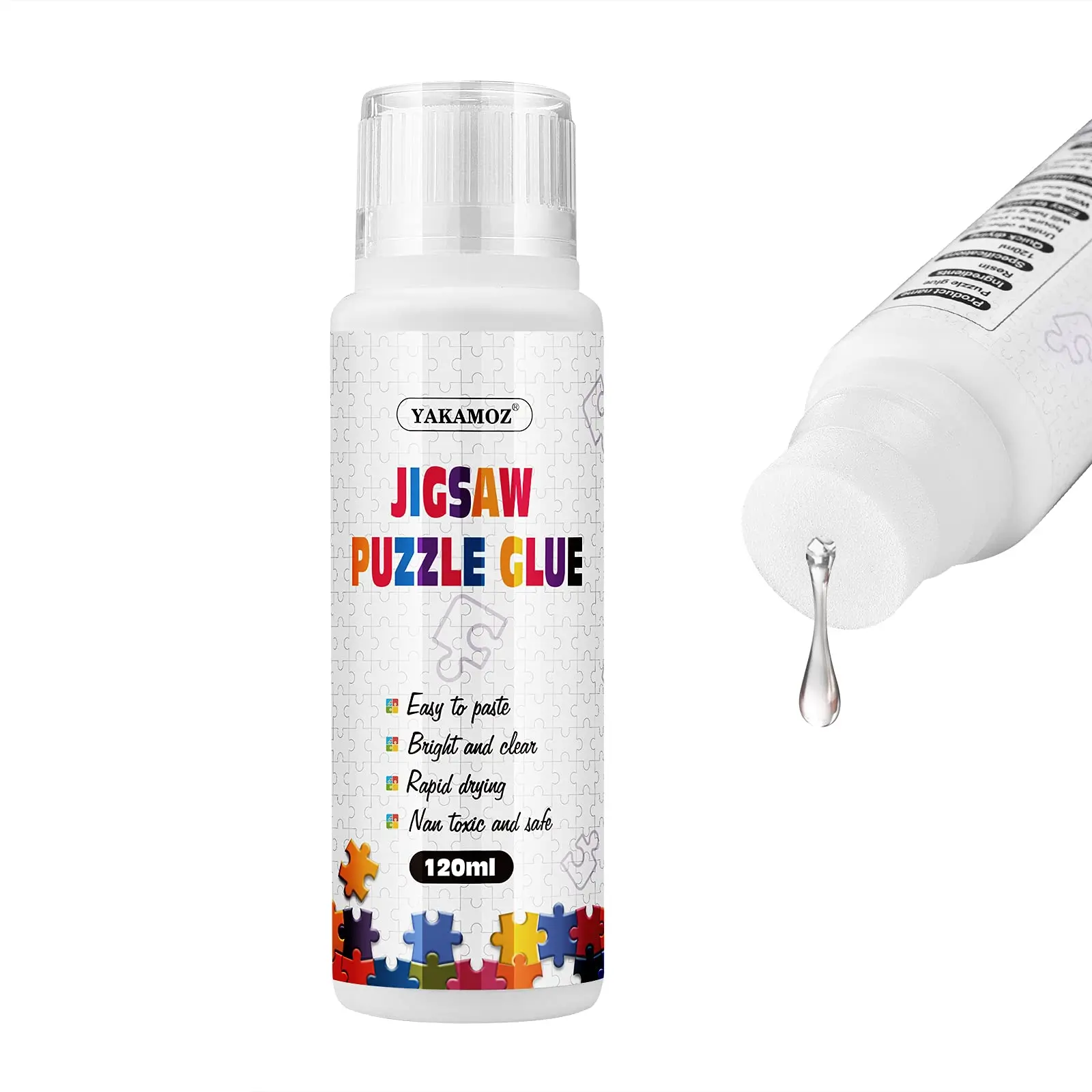 Jigsaw Puzzle Glue with New Sponge Head for Adults and Children Clear Water-Soluble Special Craft Puzzle Glue, Non-Toxic and Quick Dry for 1000/1500/3000 Pieces of Puzzle,120ML