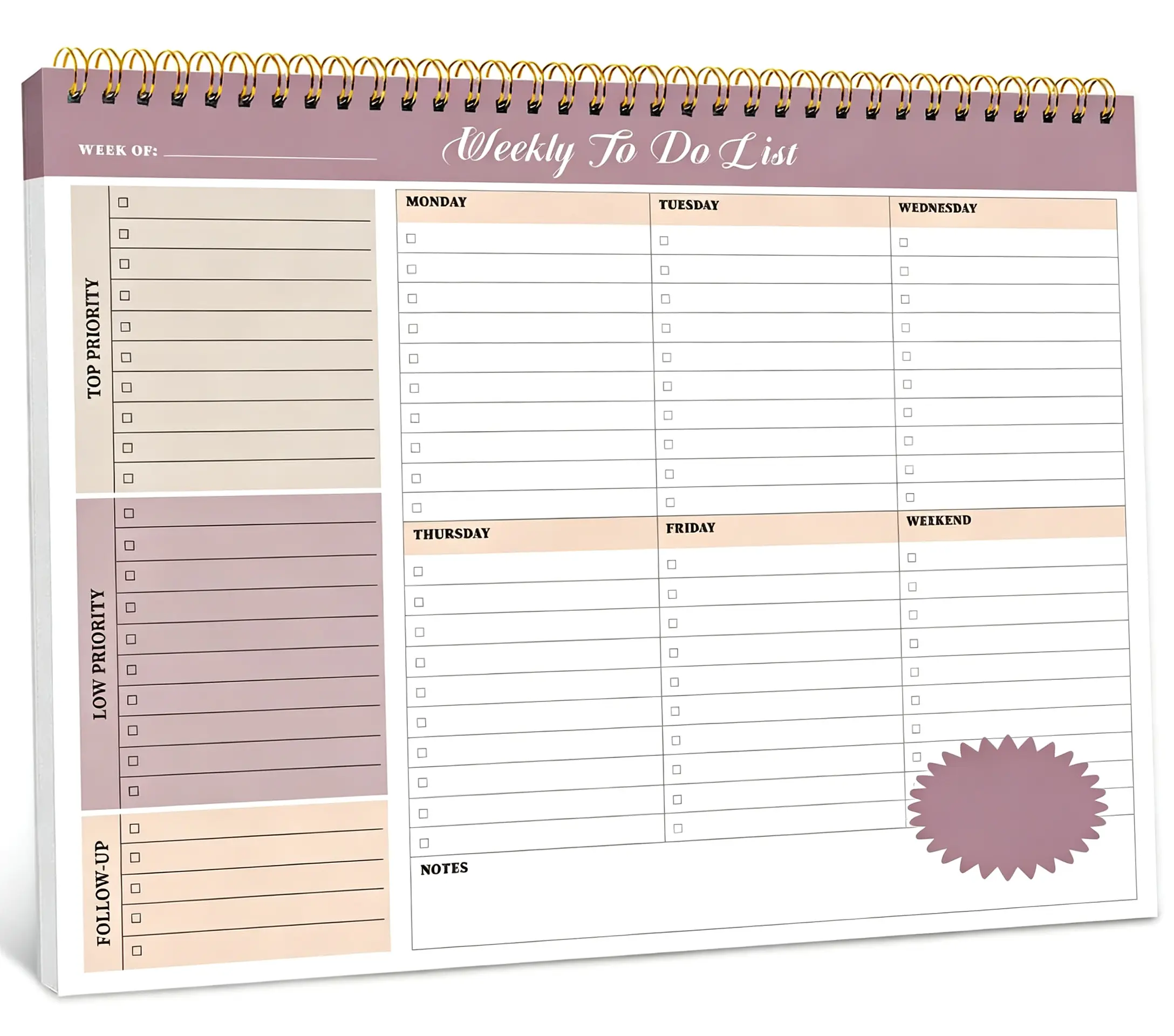 Undated Weekly Planner Notepad, 52-Sheet 8.5 x 11 in To Do List Desk Pad for Work, School & Home Planner Notebook Office Stationery Supplies