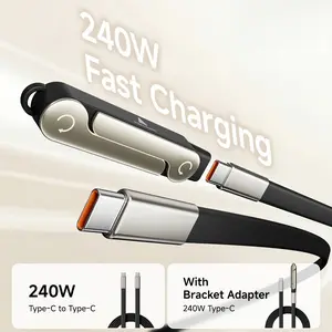 Gen4 240W SuperCharge 360° Rotating Invisible Stand Detachable 2-in-1 Charging Cable, Zinc Alloy Silicone Type-C Cable, Compatible with Apple and Samsung, Essential for Gaming, Office and Car Use | Single Head, Set.