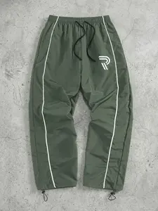 Men's Graphic Print Athleisure Pants with Lines, Spring Autumn Quick Dry Breathable Trousers, Drawstring Elastic Waist Sporty Sweatpants with Adjustable Cuffs and 2 Side Pockets
