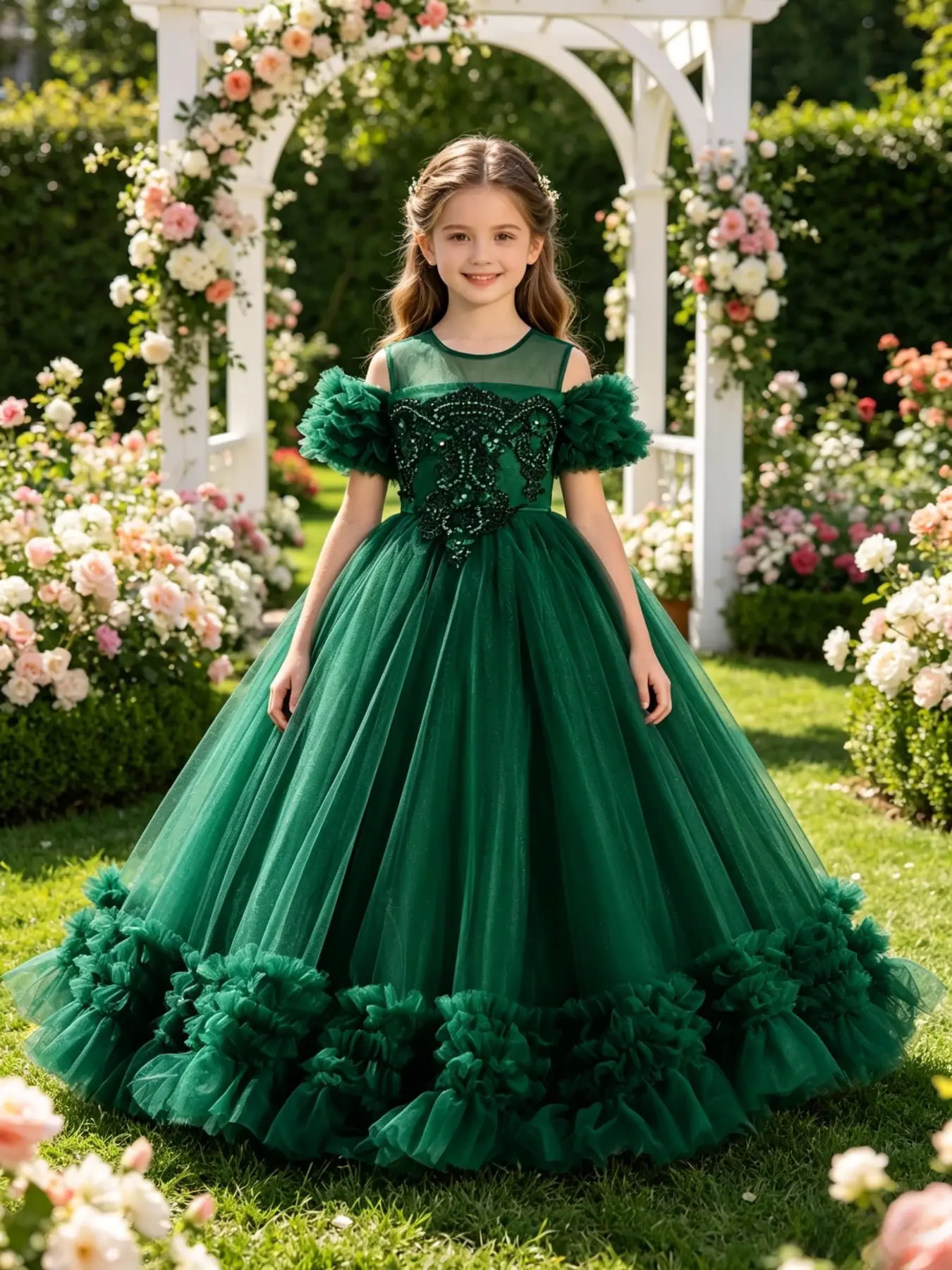 Party Dress, Ruffle Trim & Mesh Design, Princess Style Birthday Gown, Elegant Bridesmaid Dress for Girls, Performance Costume, Birthday Party Dresses