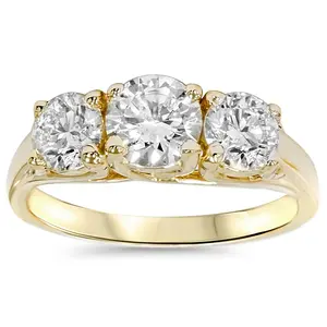 2ct Round Diamond 3-Stone Engagement Ring 14K Yellow Gold