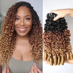 15A Human Hair Bundles T1B/30/27 Burmese Curly Bundles Virgin Human Hair Extenstions Ombre Brown Blonde Curly Hair Weaving Bundles 100% Remy Human Hair Sew-In Weft 1/3/4 Bundles