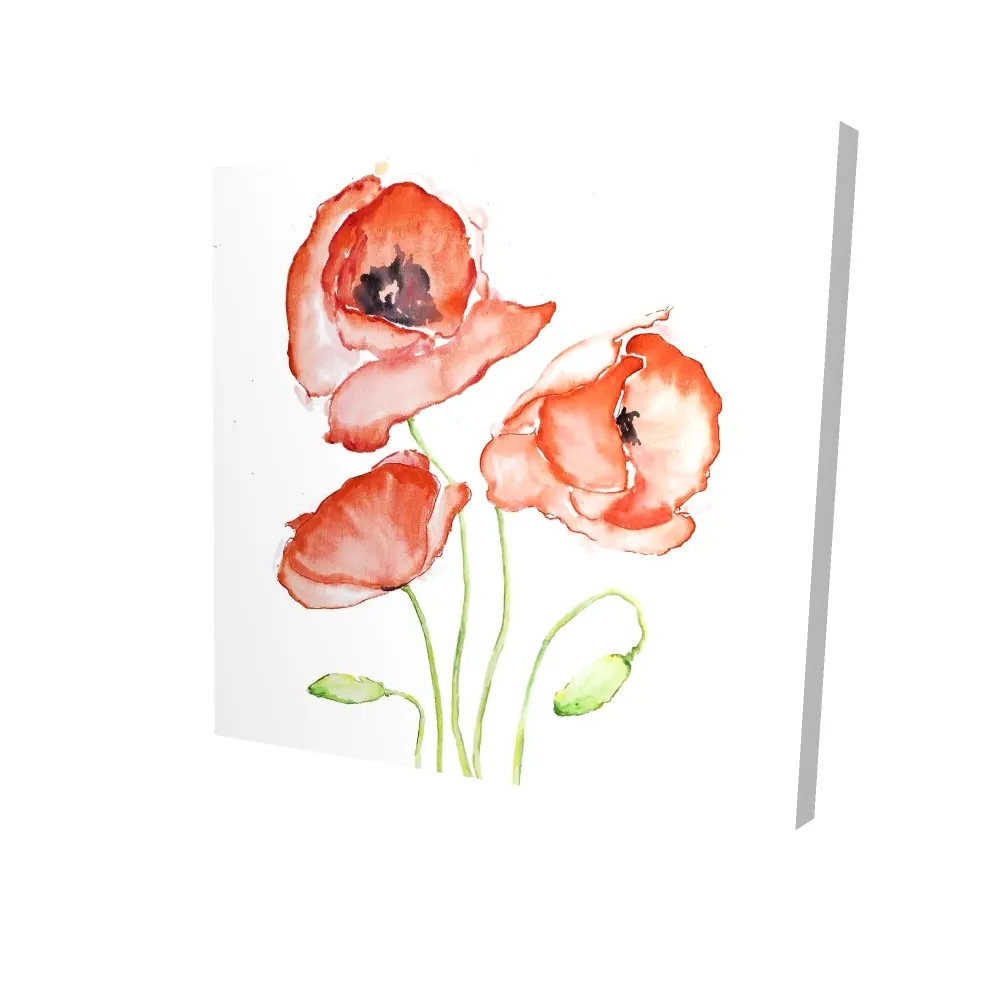 Begin Home Decor 2080-2424-FL272 24 x 24 in. Watercolor Poppies Canvas - Red Botanical Bedroom Decor