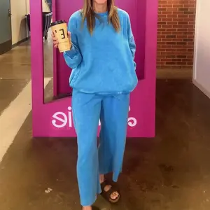 Zenana Wide Leg Acid Washed Sweats for Women Soft Teal Pants Casual Bottoms Basic Minimalist Fabric Comfortable Loungewear Trouser Womenswear Wideleg Black