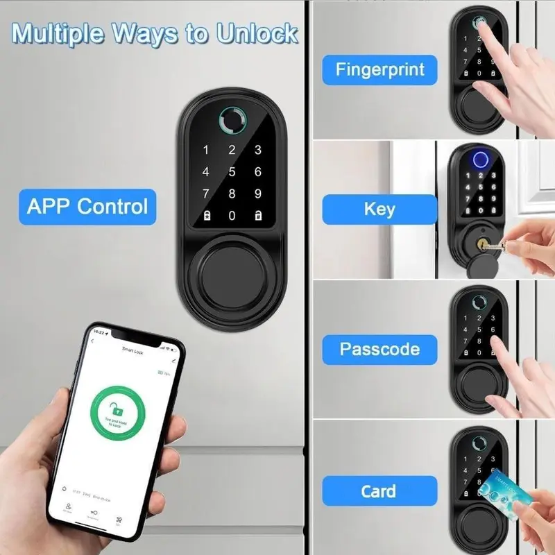 Smart Door Lock Bluetooth Fingerprint Password Key Keyless Entry Keypad Deadbolt Applicable door thickness 35-55mm BlackFridayGift