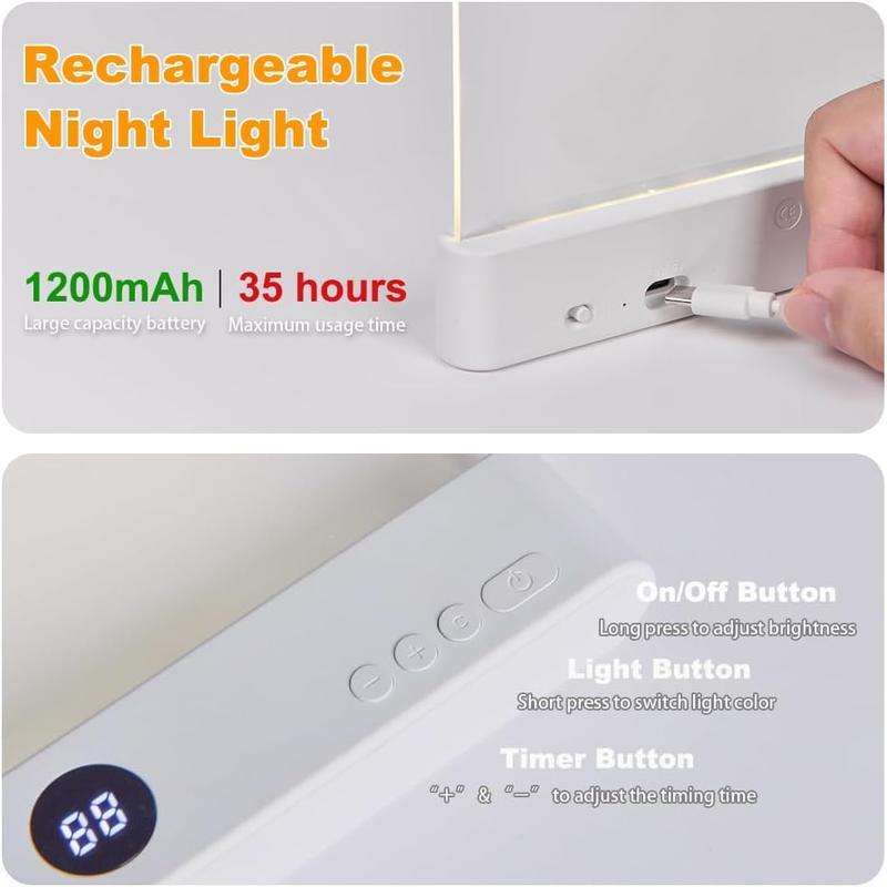 Book Light, Rechargeable Clear LED Flat Reading Light with & Timer, Dimmable Panel Plate Lamp Book Full Page Light for Reading in Bed at Night,Funny Gifts for Readers