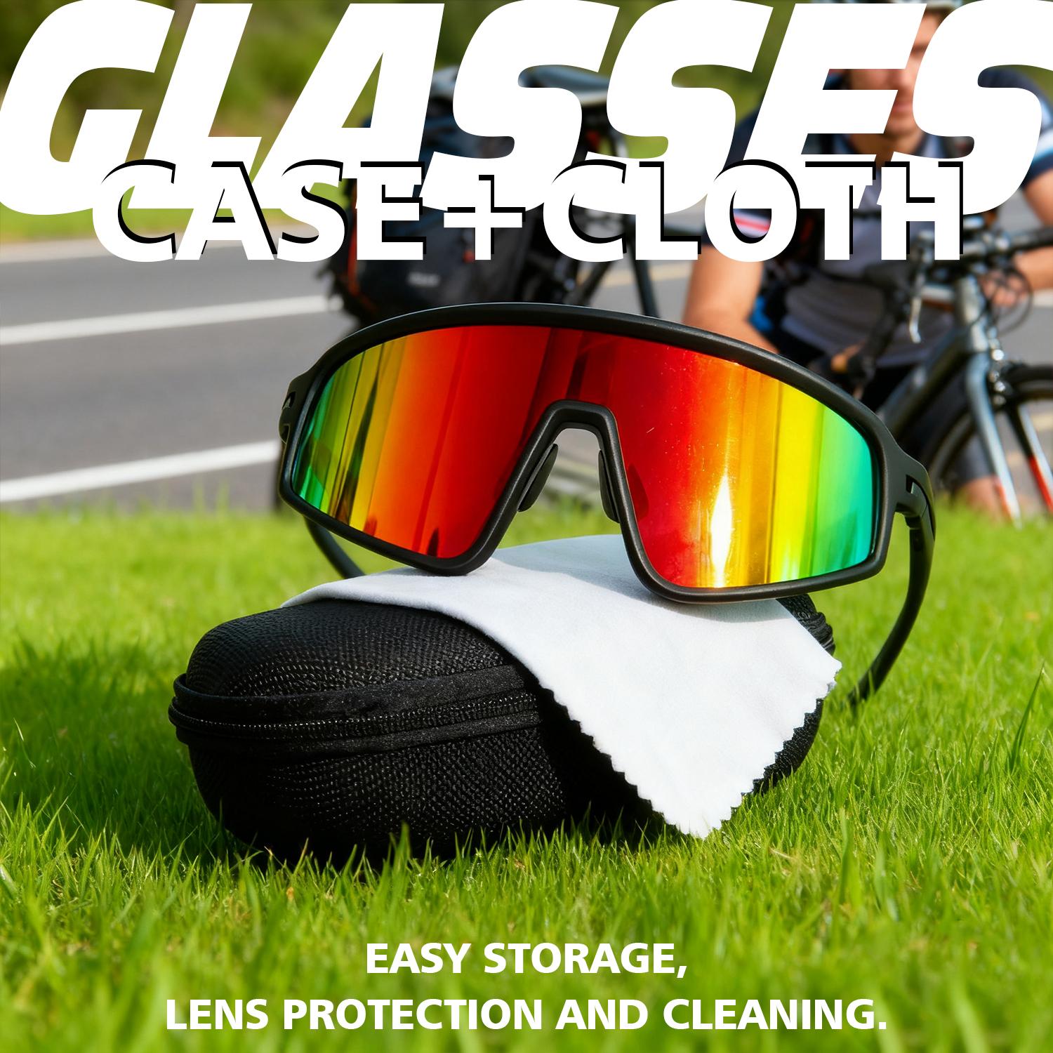 Red Mirrored Cycling Sunglasses for Men Women, Oversized PC Frame & Lens, 150mm Wide Shield Sports Glasses, UV Protection