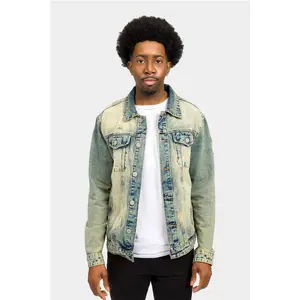 Distressed Lion Print Denim Jacket