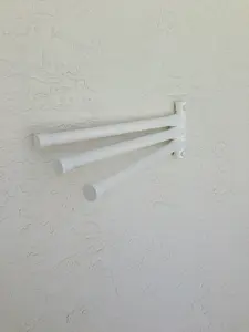212 MAIN Wall Mount 3-Bar PVC Plastic Bathroom Towel Rack, White Hanging Storage with Adjustable Arms & Hooks, Full-Size Hold, Outdoor Pool Use Compatibility, Hanging Towel Rack