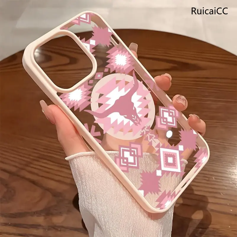 Premium Magnetic Phone Cases for iPhone11/12/13/14/15/16/18/17/Air/promax/Plus Western Pink Cowboy Bull Head Geometry y2k cased MagSafe Ready, Anti-Fall, Springtok and Ultra-Thin Design | Perfect for Everyday Use Protector Screen Protector Aesthetic Cover