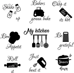 3 Pcs Kitchen Wall Stickers Set with Funny Quotes Vinyl Utensils Decals Peel and Stick for Fridge Restaurant Bar Home Decoration