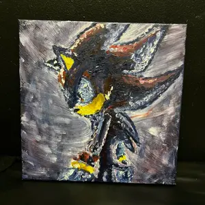 Original oil painting of Shadow the hedgehog from the Sonic the hedgehog universe. Embrace your dark side. Will also include a personalized message and signature from the artist Pablo G.