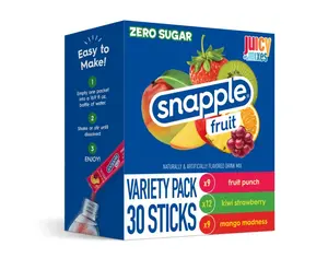 Snapple Powder Drink Mix Variety Pack - 30 Powder Sticks | Assorted Flavors, Zero Sugar | On-the-Go Hydration for Refreshing Beverages