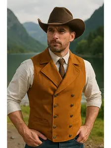 Mens Suit Suede Double Breasted Vest Classic Groomsmen Wedding Waistcoat Leather Big Lapel