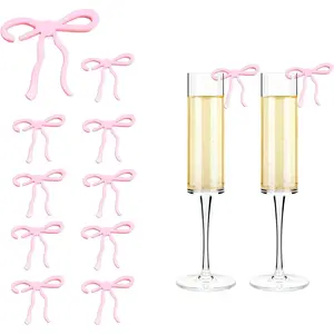 20 pcs Bow Drink Markers Acrylic Drink Tags Bow themed Party Favors Coquette Birthday Wedding Cocktail Party Decorations Pink Bow Party Accessories Pink tags
