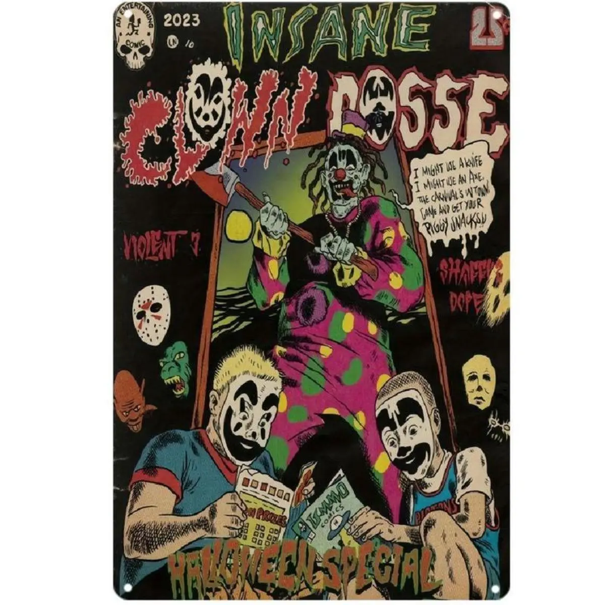Vintage Insane Clown Posse Comic Graphic Prints Funny Print Design Aluminum Sign | Frameless Reusable Wall Art | for Home, Living Room Decorations, Decoration Items & Music Fan Decor