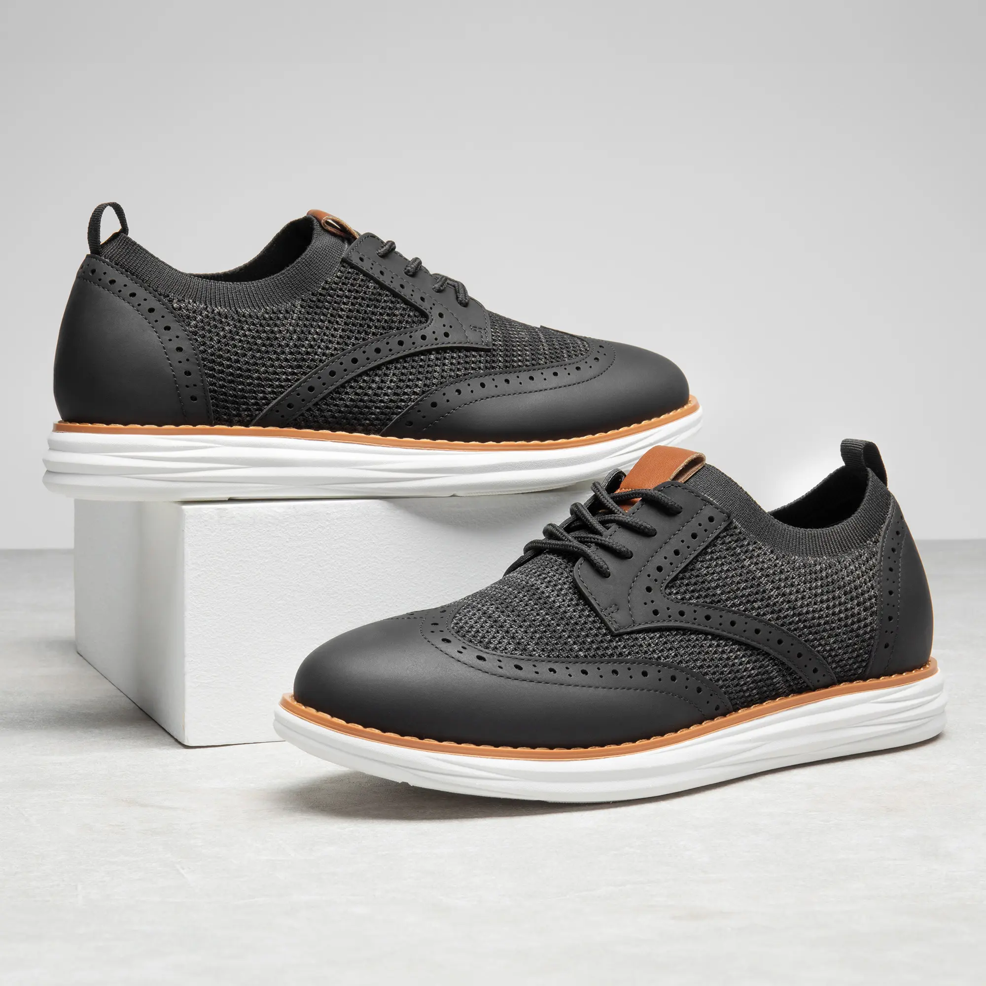 【BRUNO MARC Anniversary】 Men's Knit Wingtip Oxfords - Knit Upper, EVA, MD, Anti-Slip Soles, Lightweight, Classic Pointed Toe, Arch Support for Business & Casual Wear, Anti-Slip Soles Men's Oxfords, Closed, Business Style Footwear, Men's Shoes, Fabric soho