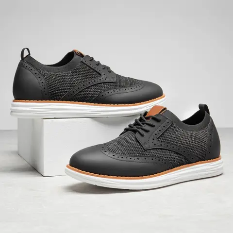BRUNO MARC Men's Brogue Knit Wingtip Oxford Walking Shoes - Breathable Knit Upper, Laces, Grip-Safe Rubber Slip-Resistant Soles, Cushioned Cloud-Like EVA Underfoot, Lightweight, Classic Pointed Toe, Arch Support, Closed Fabric Casual Business Footwear