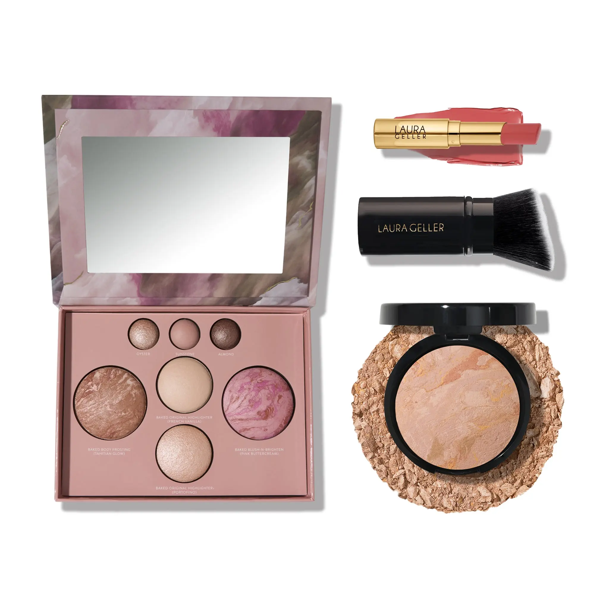 Laura Geller Gorgeous At Every Age Kit 4PC - Palette with Jelly Balm & Kabuki Brush for Full Face Makeup