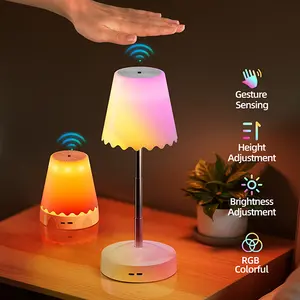 Smart Table Lamp with Gesture Sensor Control Rechargeable Night Light RGB Dimming Height Adjustable 13-30CM for Party Bedroom Living Room Bar Cabinet