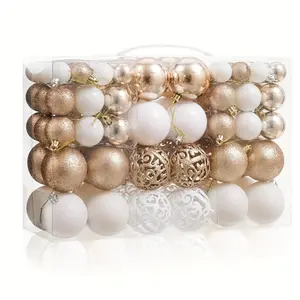 100-Piece Shatterproof Christmas Ball Ornaments 🎄 - Champagne & White Hanging Tree Decor, Holiday Indoor Home Party Supplies, Black Friday Deal: Christmas/New Year Gift