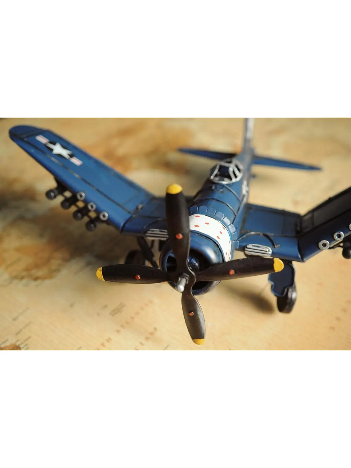 212 MAIN 6 in. Contemporary WWII Aircraft Metal Sculpture Figurine - 1:31 Scale Hand-Painted Blue Decorative Desk Decor, Ideal Living Room Home Decor Gift for Adult Aviation Fans