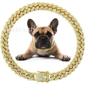 Dog Chain Diamond Collar Walking Metal Chain Necklace with Secure Buckle Pet Cuban Style Collar Jewelry Accessories for Small Medium Large Dog Cats