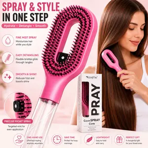 2-in-1 Spray Hair Brush with Fine Mist Water Tank, Detangling & Smoothing Hair Comb for Wet, Dry, Curly & Straight Hair, Hydrating Scalp Massage Styling Brush for Anti-Frizz Shine, Lightweight Salon Hair Care Tool for Women & Girls
